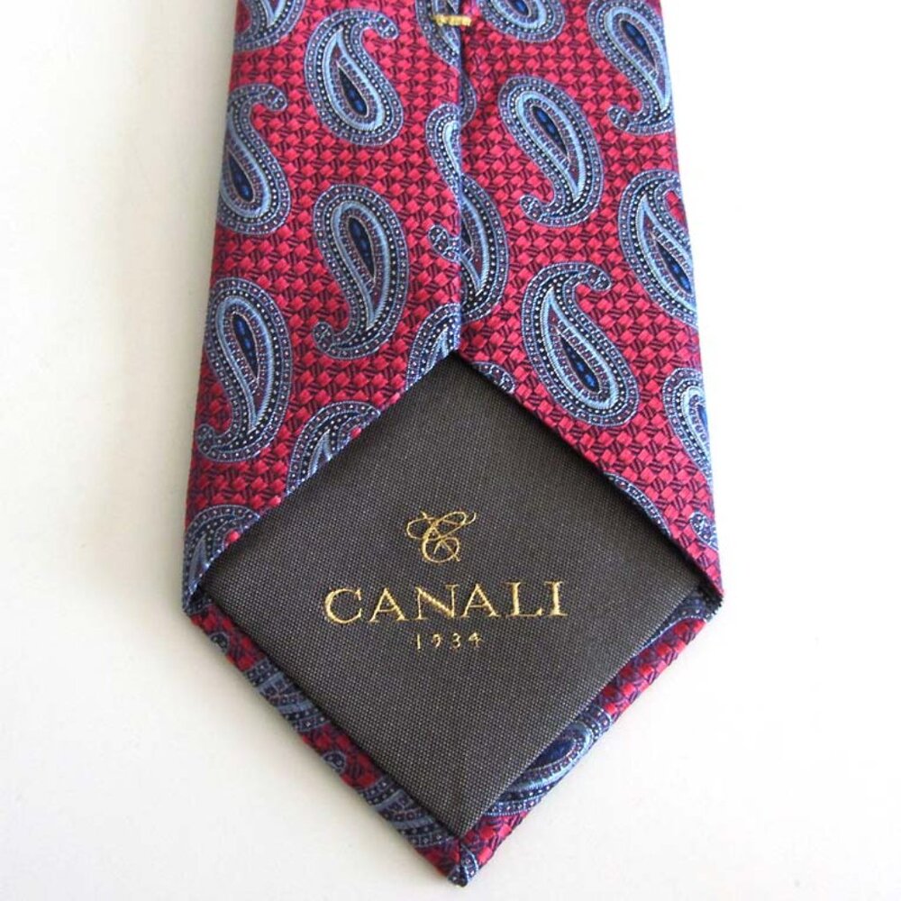 new CANALI swirling paisley neck tie 100% textured silk - Picture 5 of 6